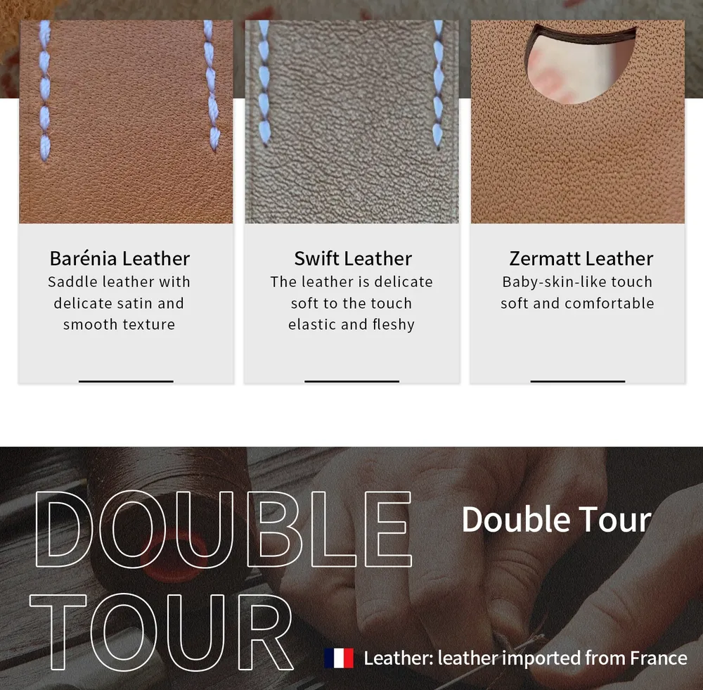 Bracelet cuir double tour gourmette pour Apple Watch 40 à 46 mm