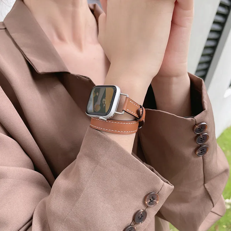 Bracelet cuir double tour pour Apple Watch 38 à 46 mm
