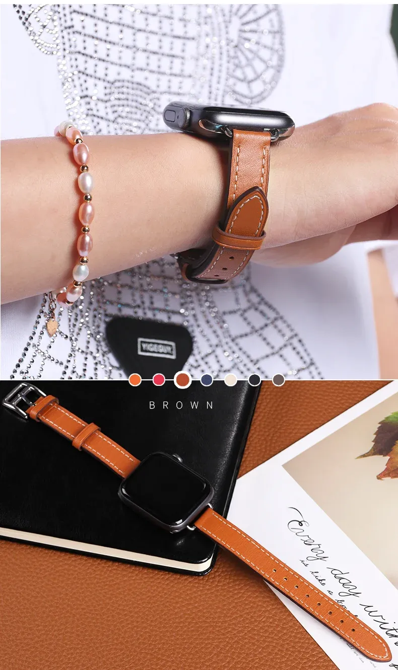 Bracelet cuir double tour pour Apple Watch 38 à 46 mm