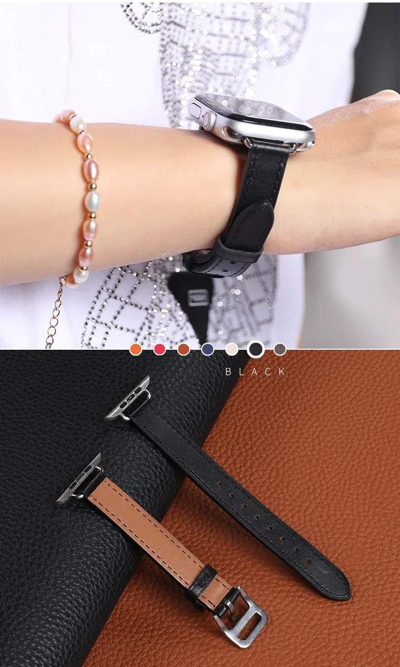 Bracelet cuir double tour pour Apple Watch 38 à 46 mm
