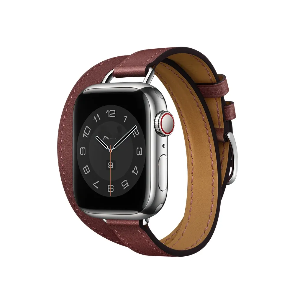 Bracelet cuir double tour pour Apple Watch 38 à 46 mm