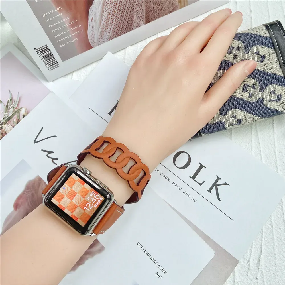 Bracelet cuir double tour pour Apple Watch 38 à 46 mm