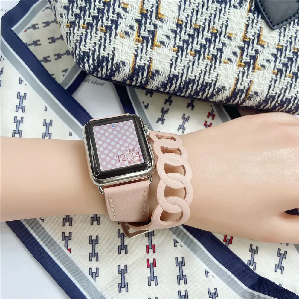 Bracelet cuir double tour pour Apple Watch 38 à 46 mm