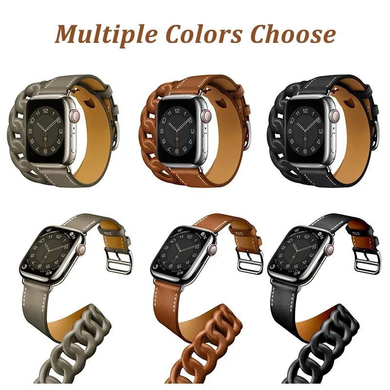 Bracelet cuir double tour pour Apple Watch 38 à 46 mm