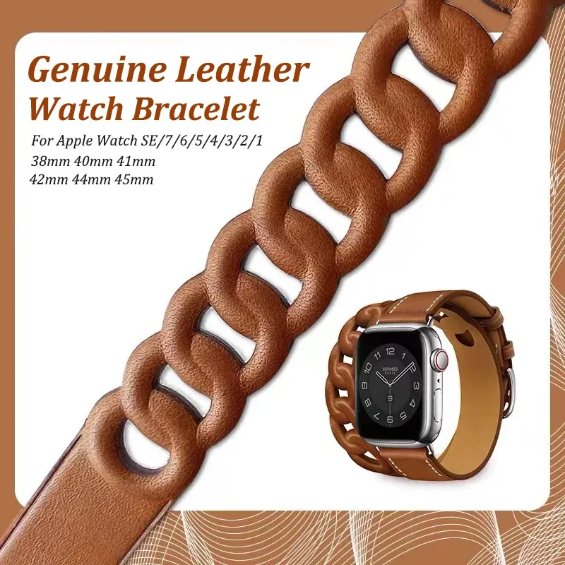 Bracelet cuir double tour pour Apple Watch 38 à 46 mm