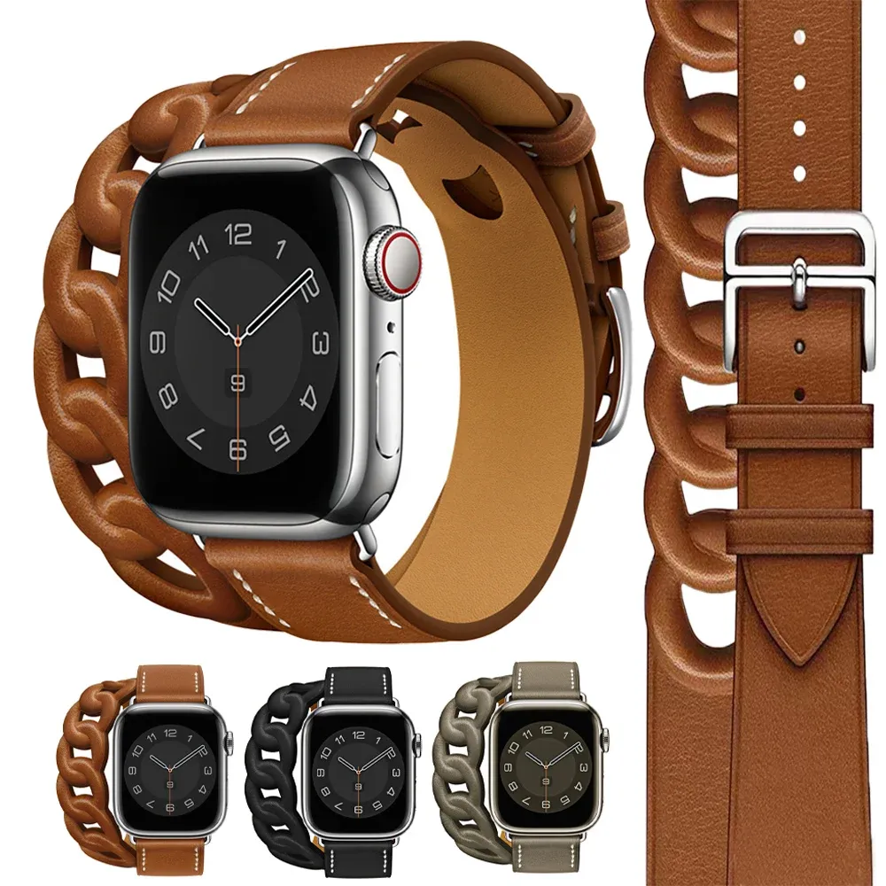 Bracelet cuir double tour pour Apple Watch 38 à 46 mm