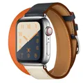Bracelet cuir double tour pour Apple Watch 38 à 49 mm – Couleur du bracelet IndigoCraieOrange