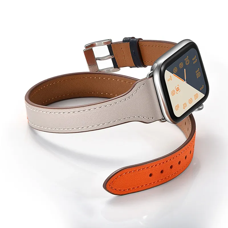 Bracelet cuir double tour pour Apple Watch 38 à 49 mm