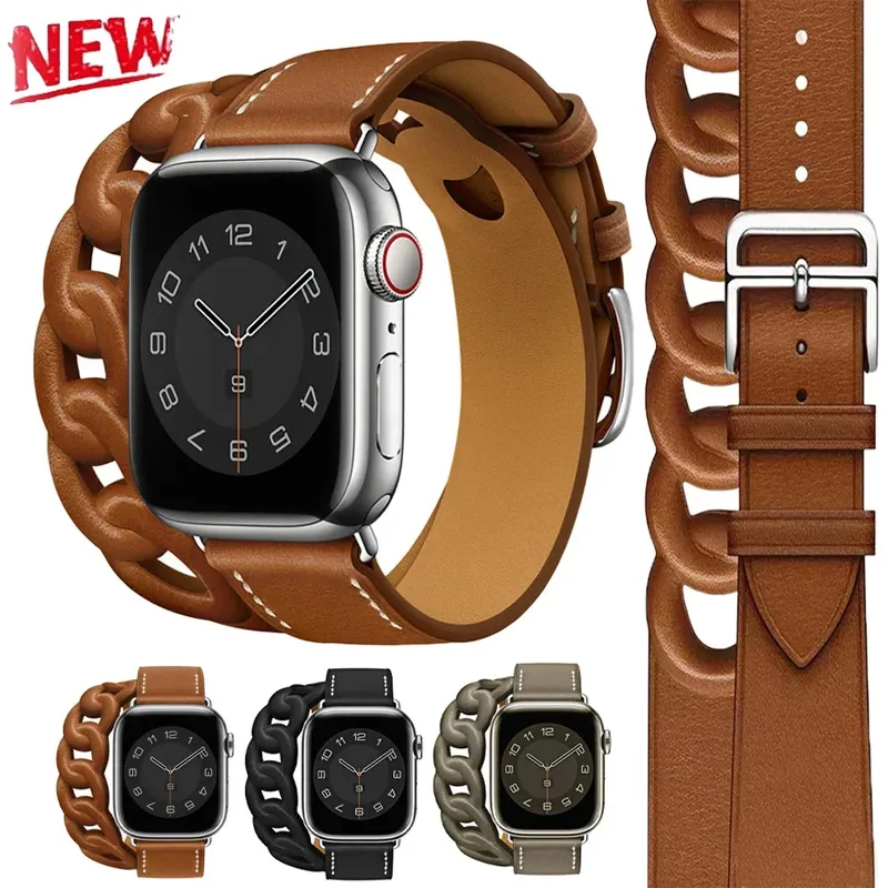 Bracelet cuir double tour pour Apple Watch 38 à 49 mm