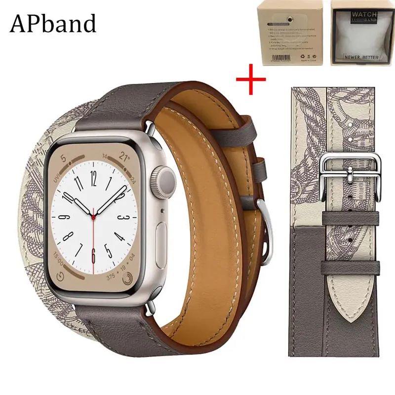 Bracelet cuir double tour pour Apple Watch 38 à 49 mm