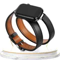 Bracelet cuir double tour pour Apple Watch 38 à 49 mm – Couleur du bracelet Black