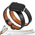 Bracelet cuir double tour pour Apple Watch 38 à 49 mm – Couleur du bracelet Black BOX
