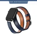 Bracelet cuir double tour pour Apple Watch 38 à 49 mm – Couleur du bracelet bleu foncé