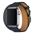 Bracelet cuir double tour pour Apple Watch 38 à 49 mm – Couleur du bracelet Bleu Indigo A