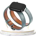 Bracelet cuir double tour pour Apple Watch 38 à 49 mm – Couleur du bracelet Bleu Lin