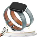 Bracelet cuir double tour pour Apple Watch 38 à 49 mm – Couleur du bracelet Bleu Lin BOX