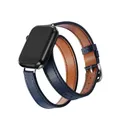 Bracelet cuir double tour pour Apple Watch 38 à 49 mm – Couleur du bracelet BLEU ROSE (MU)
