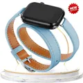 Bracelet cuir double tour pour Apple Watch 38 à 49 mm – Couleur du bracelet Blue