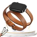 Bracelet cuir double tour pour Apple Watch 38 à 49 mm – Couleur du bracelet Brown BOX