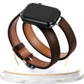 Bracelet cuir double tour pour Apple Watch 38 à 49 mm – Couleur du bracelet Coffee