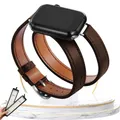 Bracelet cuir double tour pour Apple Watch 38 à 49 mm – Couleur du bracelet Coffee BOX