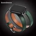 Bracelet cuir double tour pour Apple Watch 38 à 49 mm – Couleur du bracelet Dark green