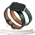 Bracelet cuir double tour pour Apple Watch 38 à 49 mm – Couleur du bracelet Dark green