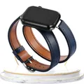 Bracelet cuir double tour pour Apple Watch 38 à 49 mm – Couleur du bracelet DeepBlue