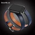 Bracelet cuir double tour pour Apple Watch 38 à 49 mm – Couleur du bracelet DeepBlue