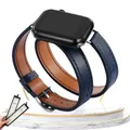 Bracelet cuir double tour pour Apple Watch 38 à 49 mm – Couleur du bracelet DeepBlue BOX
