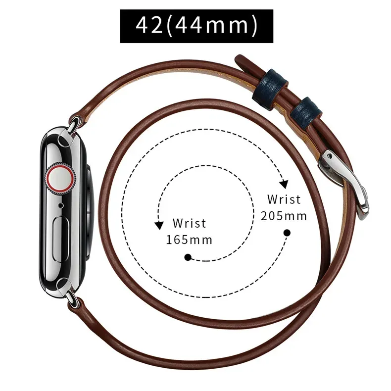 Bracelet cuir double tour pour Apple Watch 38 à 49 mm