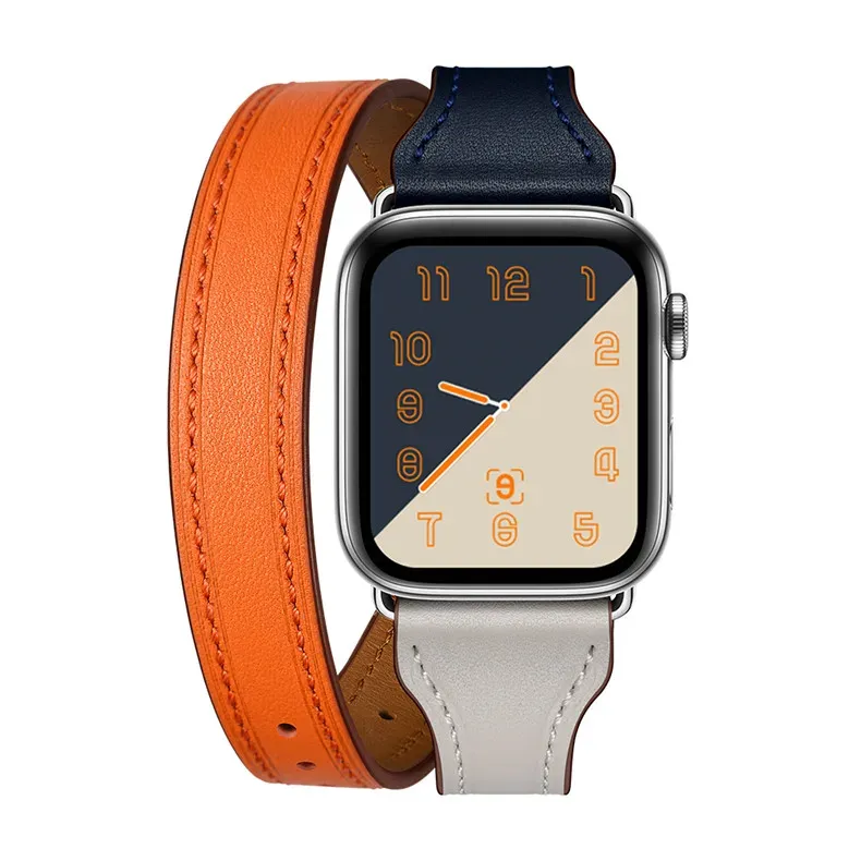 Bracelet cuir double tour pour Apple Watch 38 à 49 mm