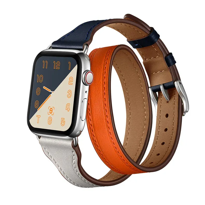 Bracelet cuir double tour pour Apple Watch 38 à 49 mm
