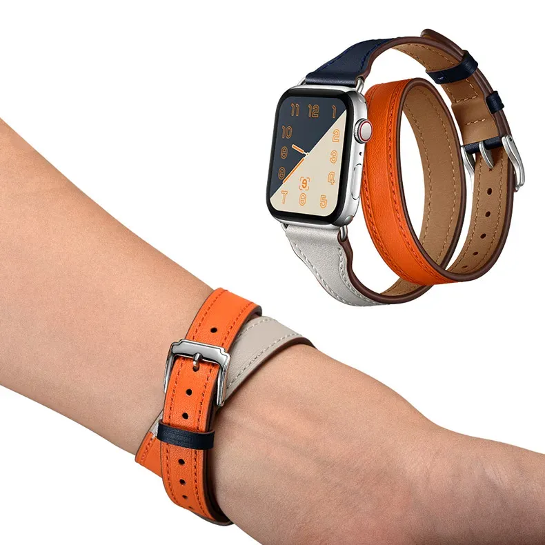 Bracelet cuir double tour pour Apple Watch 38 à 49 mm