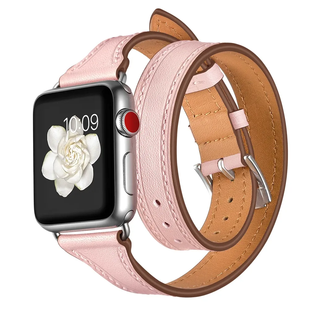 Bracelet cuir double tour pour Apple Watch 38 à 49 mm