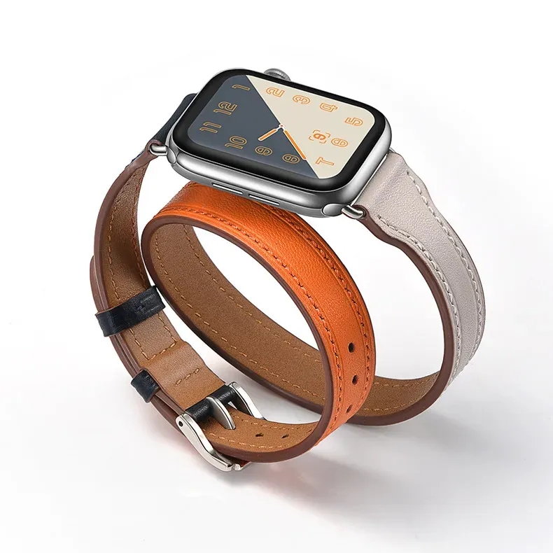 Bracelet cuir double tour pour Apple Watch 38 à 49 mm