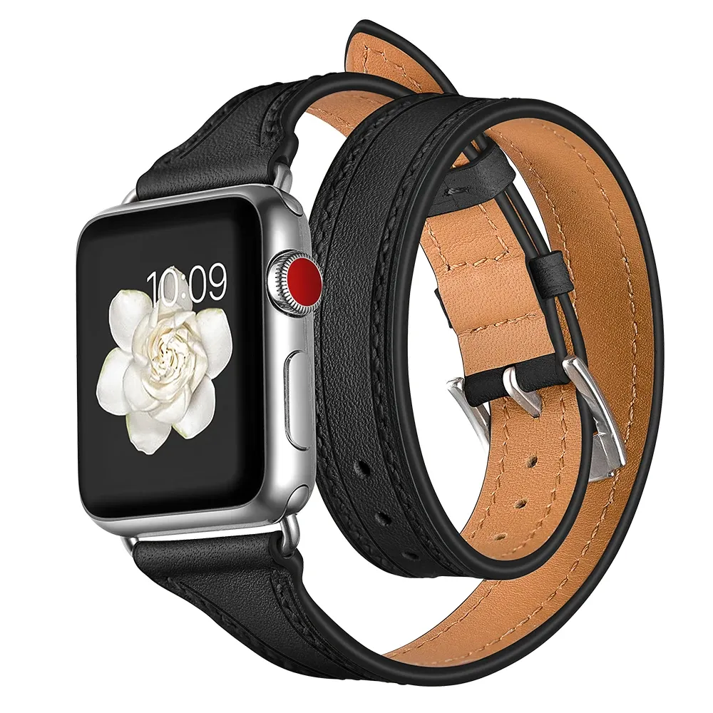 Bracelet cuir double tour pour Apple Watch 38 à 49 mm