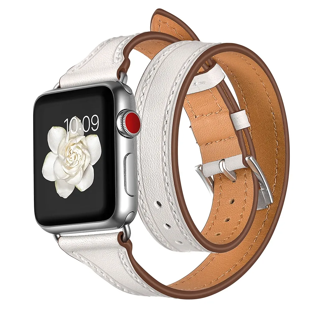 Bracelet cuir double tour pour Apple Watch 38 à 49 mm