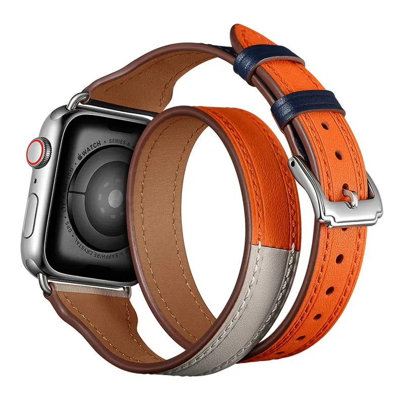 Bracelet cuir double tour pour Apple Watch 38 à 49 mm