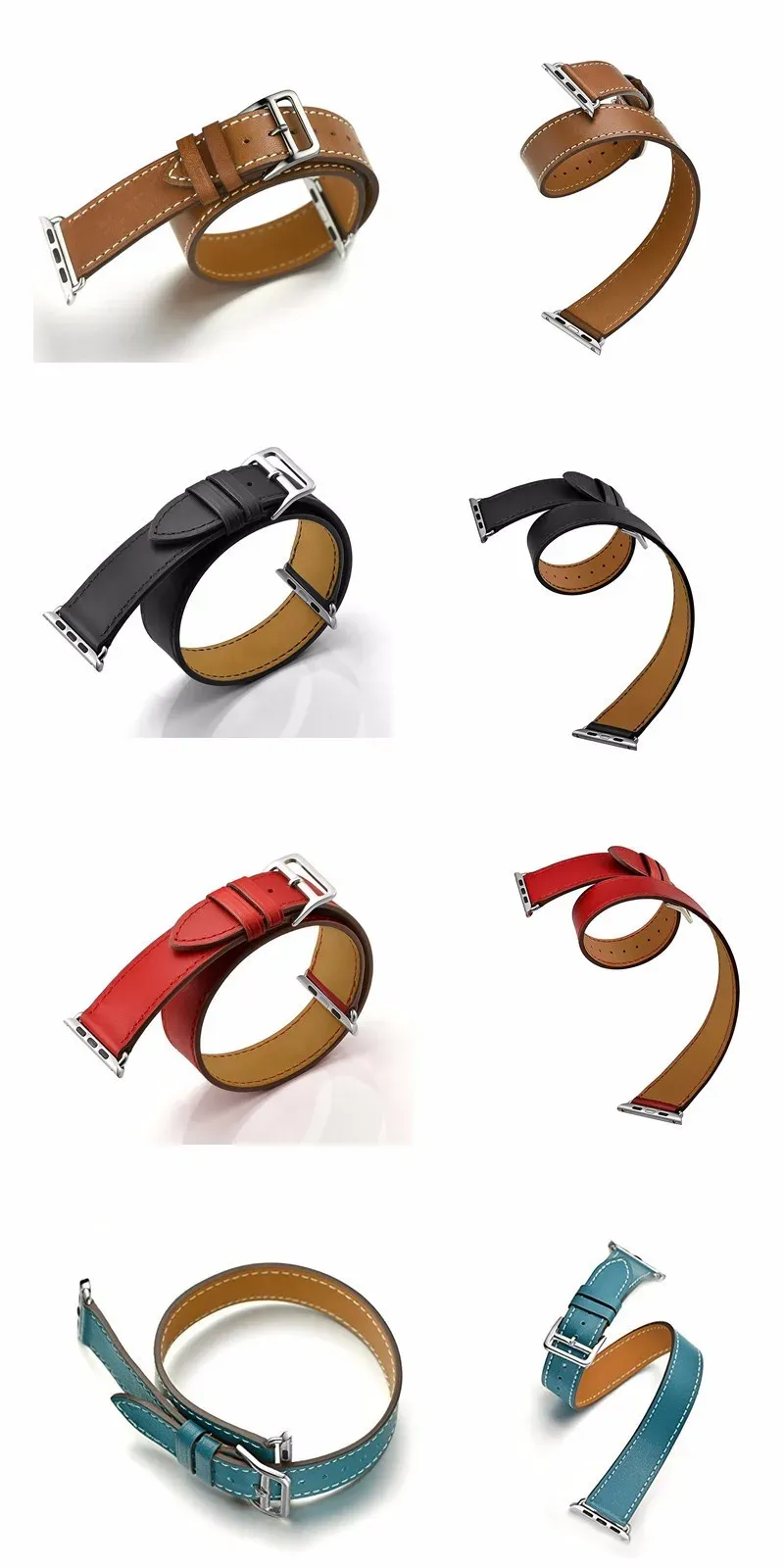 Bracelet cuir double tour pour Apple Watch 38 à 49 mm