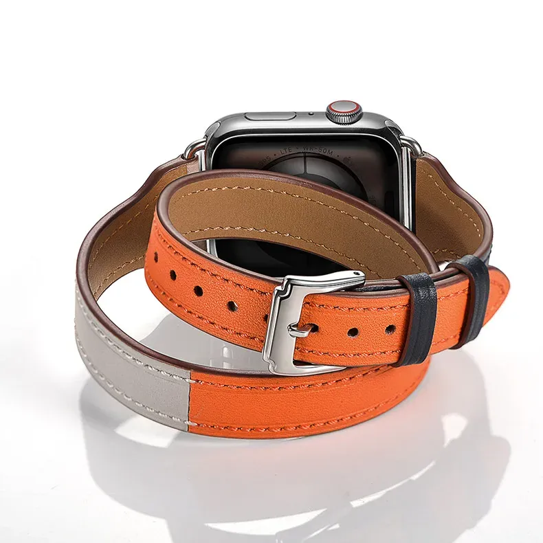 Bracelet cuir double tour pour Apple Watch 38 à 49 mm