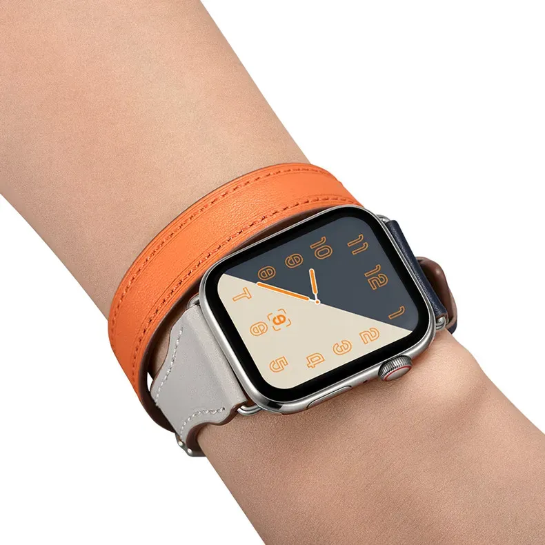 Bracelet cuir double tour pour Apple Watch 38 à 49 mm