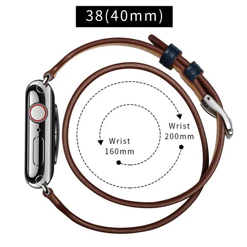 Bracelet cuir double tour pour Apple Watch 38 à 49 mm