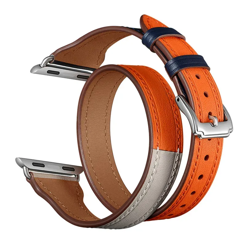 Bracelet cuir double tour pour Apple Watch 38 à 49 mm