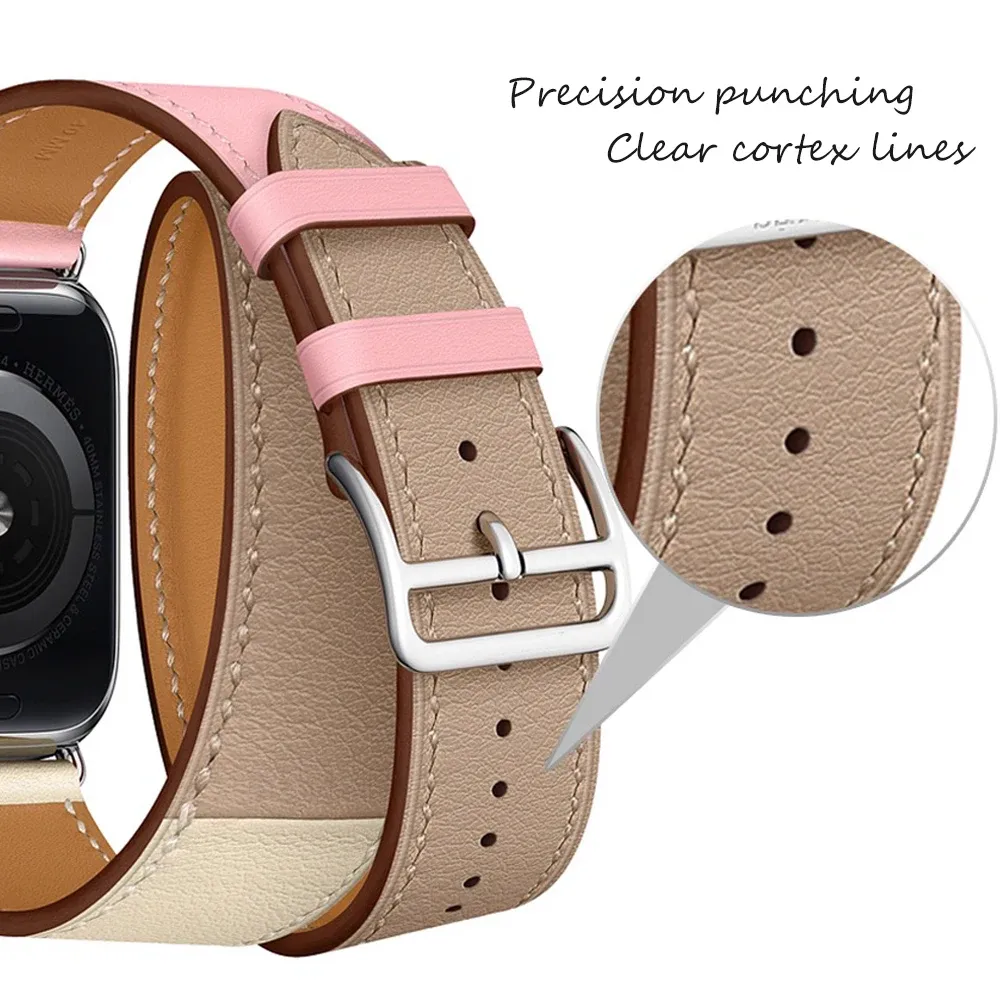 Bracelet cuir double tour pour Apple Watch 38 à 49 mm