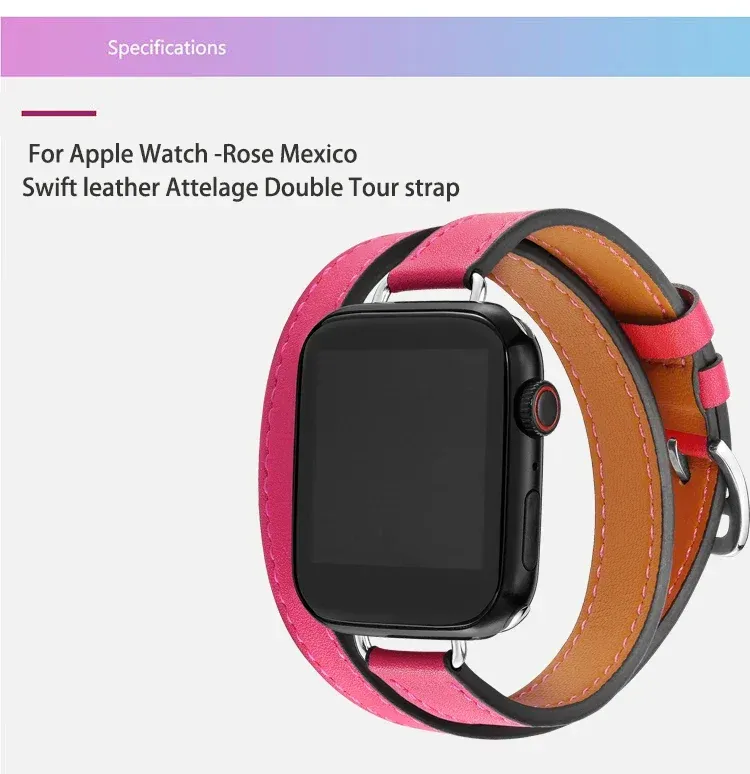 Bracelet cuir double tour pour Apple Watch 38 à 49 mm
