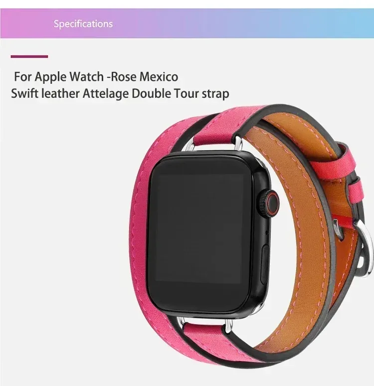 Bracelet cuir double tour pour Apple Watch 38 à 49 mm