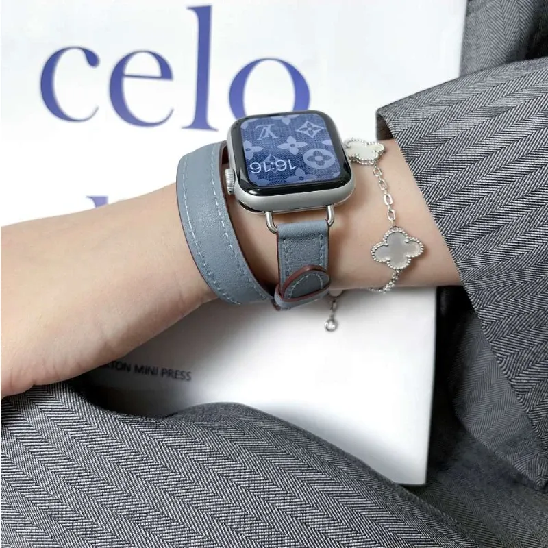 Bracelet cuir double tour pour Apple Watch 38 à 49 mm