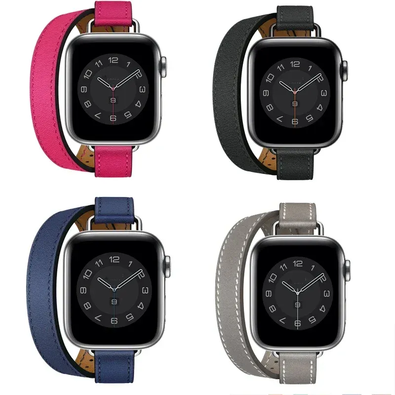 Bracelet cuir double tour pour Apple Watch 38 à 49 mm