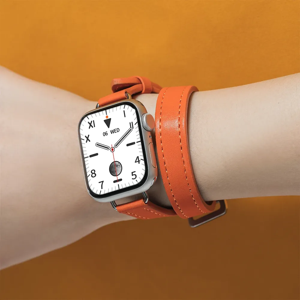 Bracelet cuir double tour pour Apple Watch 38 à 49 mm